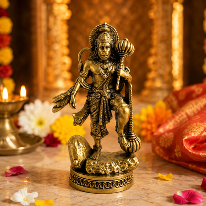 Gold Plated Hanuman Ji with Gada Idol for home temple
