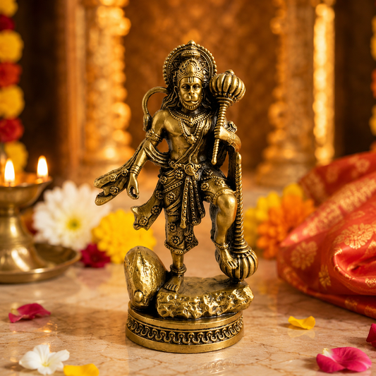 Gold Plated Hanuman Ji with Gada Idol for home temple
