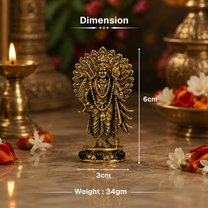 Gold Plated Lord Murugan with Peacock Idol close-up view