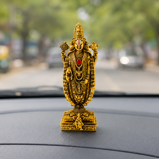 Gold Plated Lord Venkateswara Idol car dashboard view