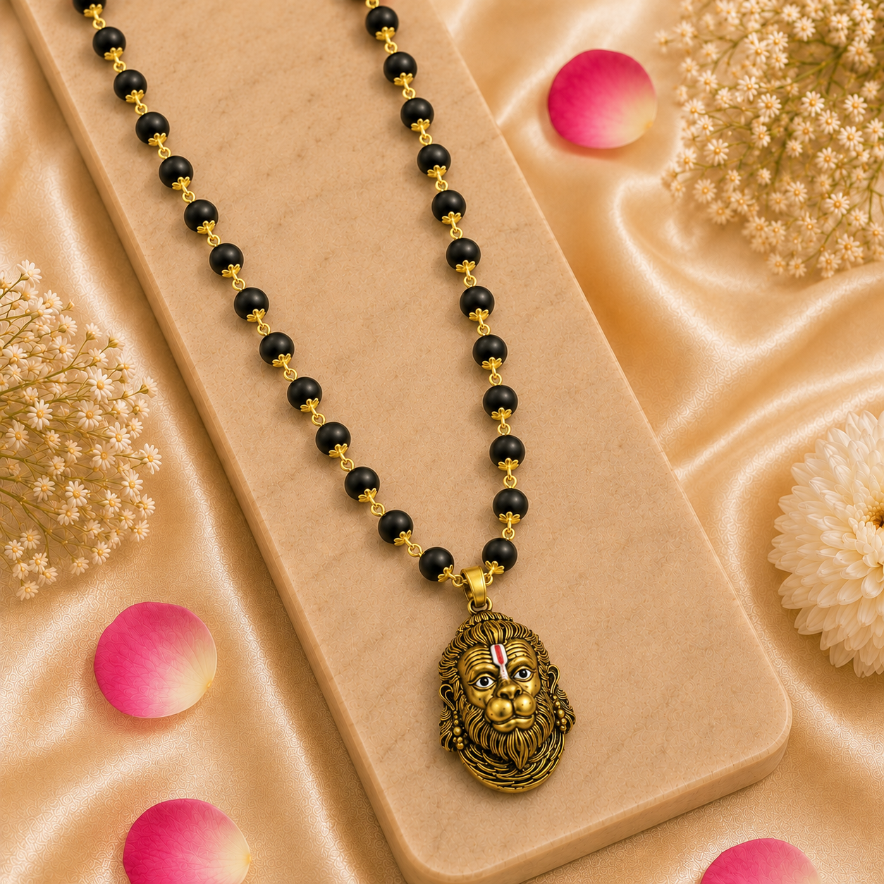 Gold Plated Rudra Veer Hanuman Pendant with Karungali Mala main product view