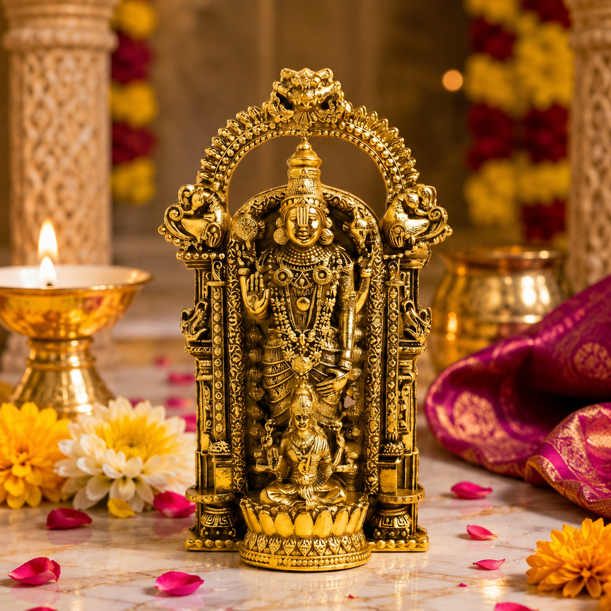 Gold Plated Shri Venkateswara and Mahalakshmi Idol for home temple