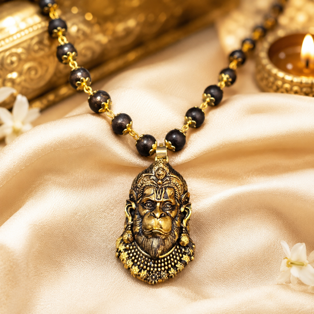 Gold Plated Veer Bajrangbali Pendant with Karungali Mala main product view