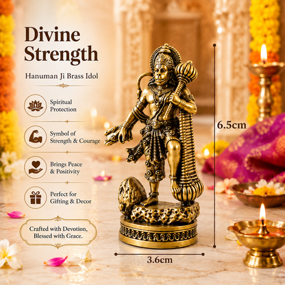 Divine Hanuman Ji Brass Idol with Gada | Strength, Protection & Blessings ( Gold Plated )