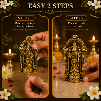 Gold Plated Shri Venkateswara & Mahalakshmi Brass Idol | Wealth & Prosperity