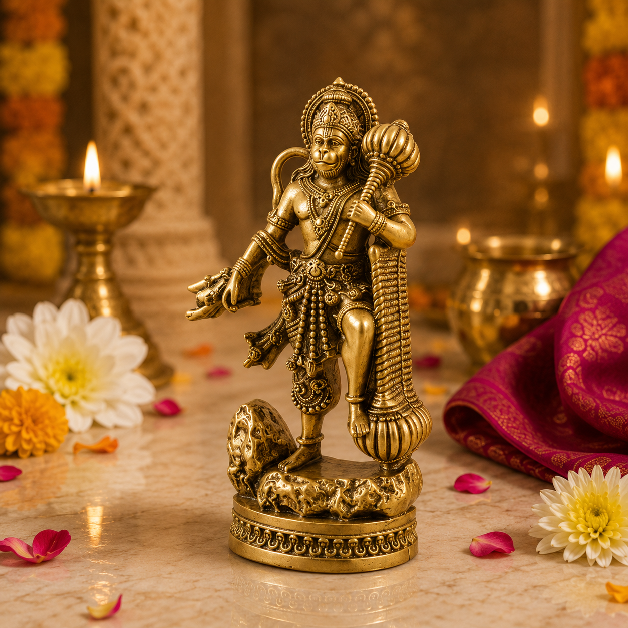 Divine Hanuman Ji Idol with Gada | Strength, Protection & Blessings ( Gold Plated )