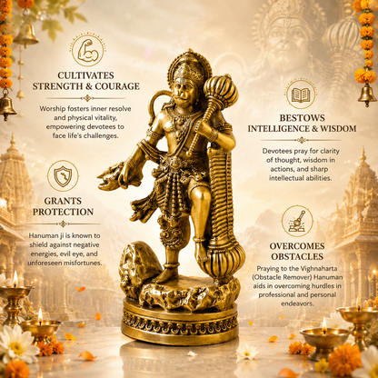 Divine Hanuman Ji Idol with Gada | Strength, Protection & Blessings ( Gold Plated )