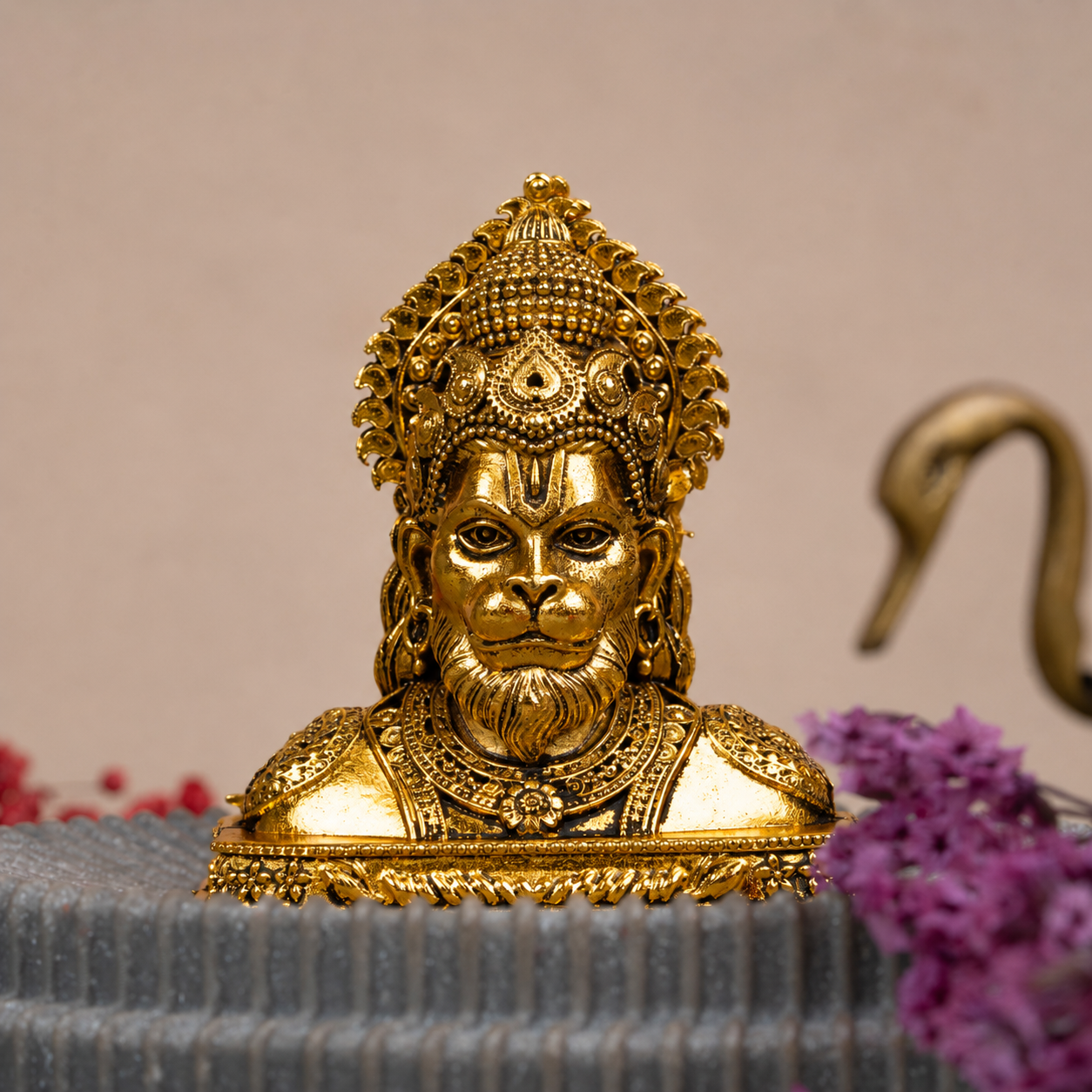 Divine Hanuman Face Brass Idol (Gold Plated)