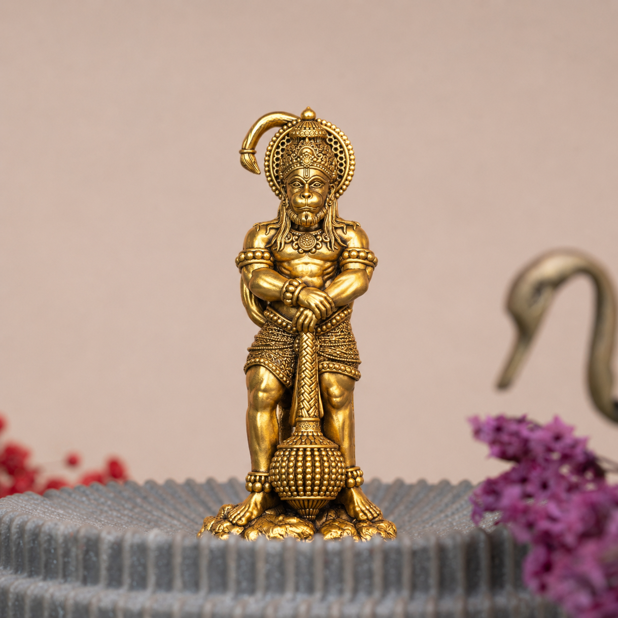 Divya Gada Dhari Hanuman Ji Brass Idol (Gold Finish)