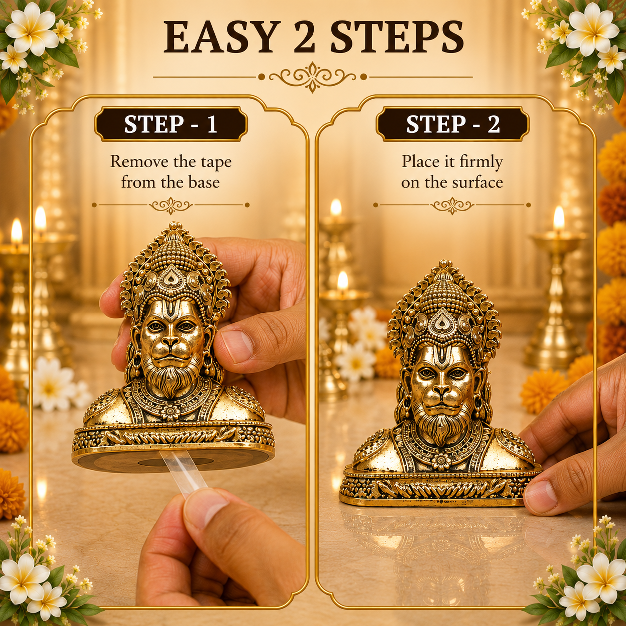 Divine Hanuman Face Brass Idol (Gold Plated)