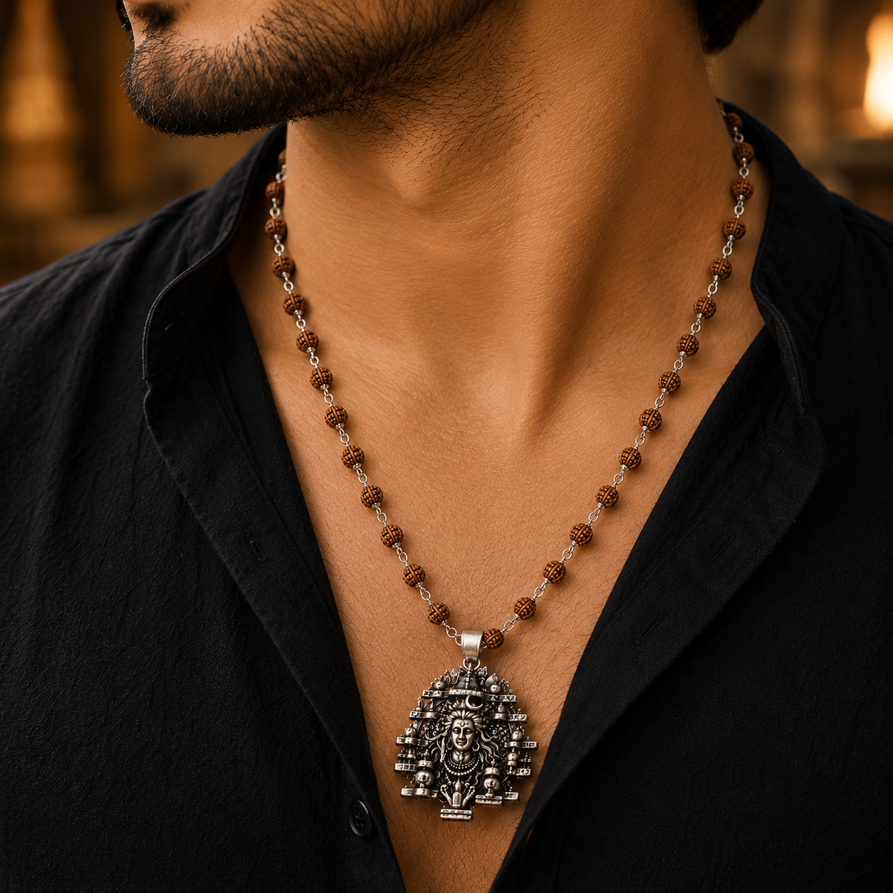 Silver Plated 12 Jyotirling Mahadev Pendant worn by model