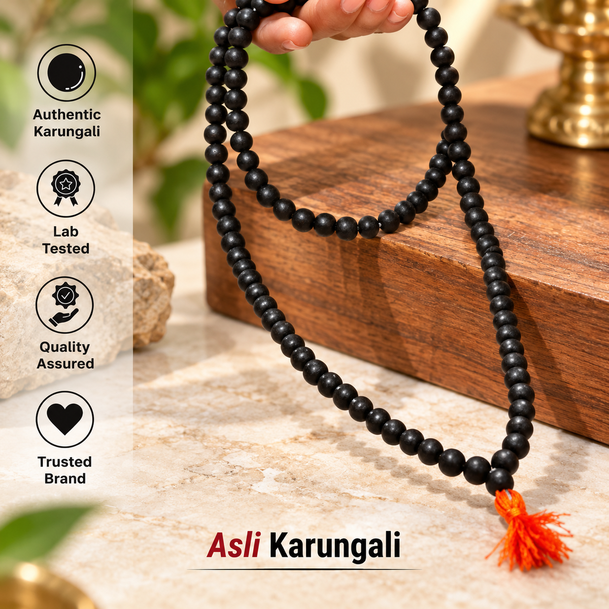 108+1 Divya Karungali Mala 8MM- Natural Ebony Wood Beads (Govt. Certified)