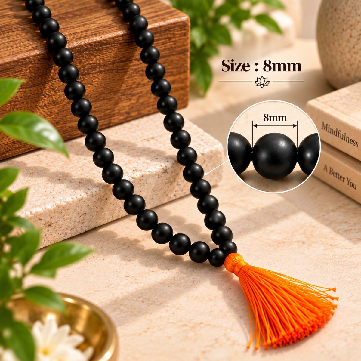 108+1 Divya Karungali Mala 8MM- Natural Ebony Wood Beads (Govt. Certified)