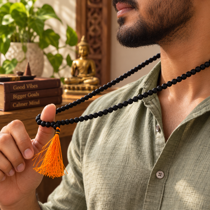 108+1 Divya Karungali Mala 8MM- Natural Ebony Wood Beads (Govt. Certified)