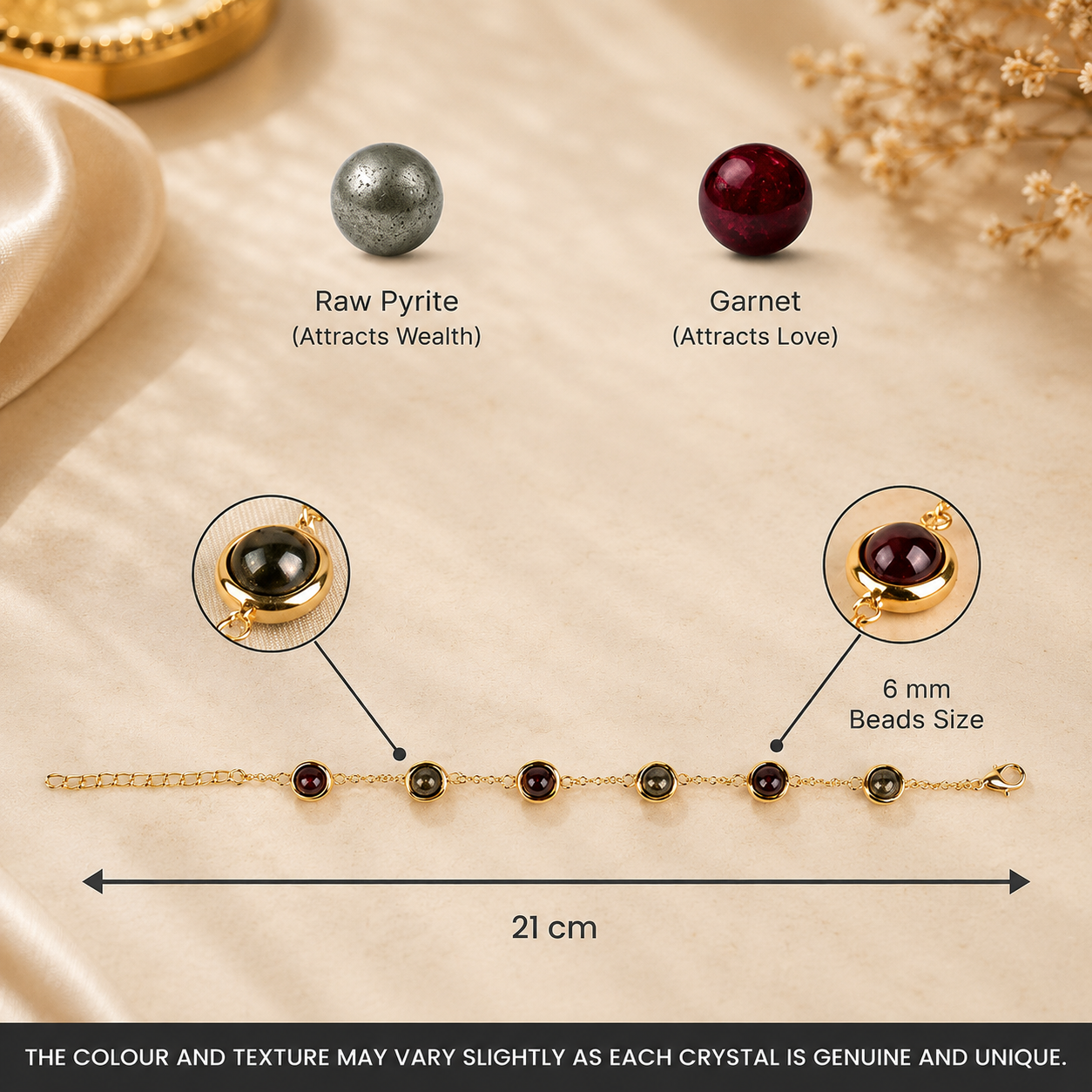 Love and Money Bracelet specifications and stone guide