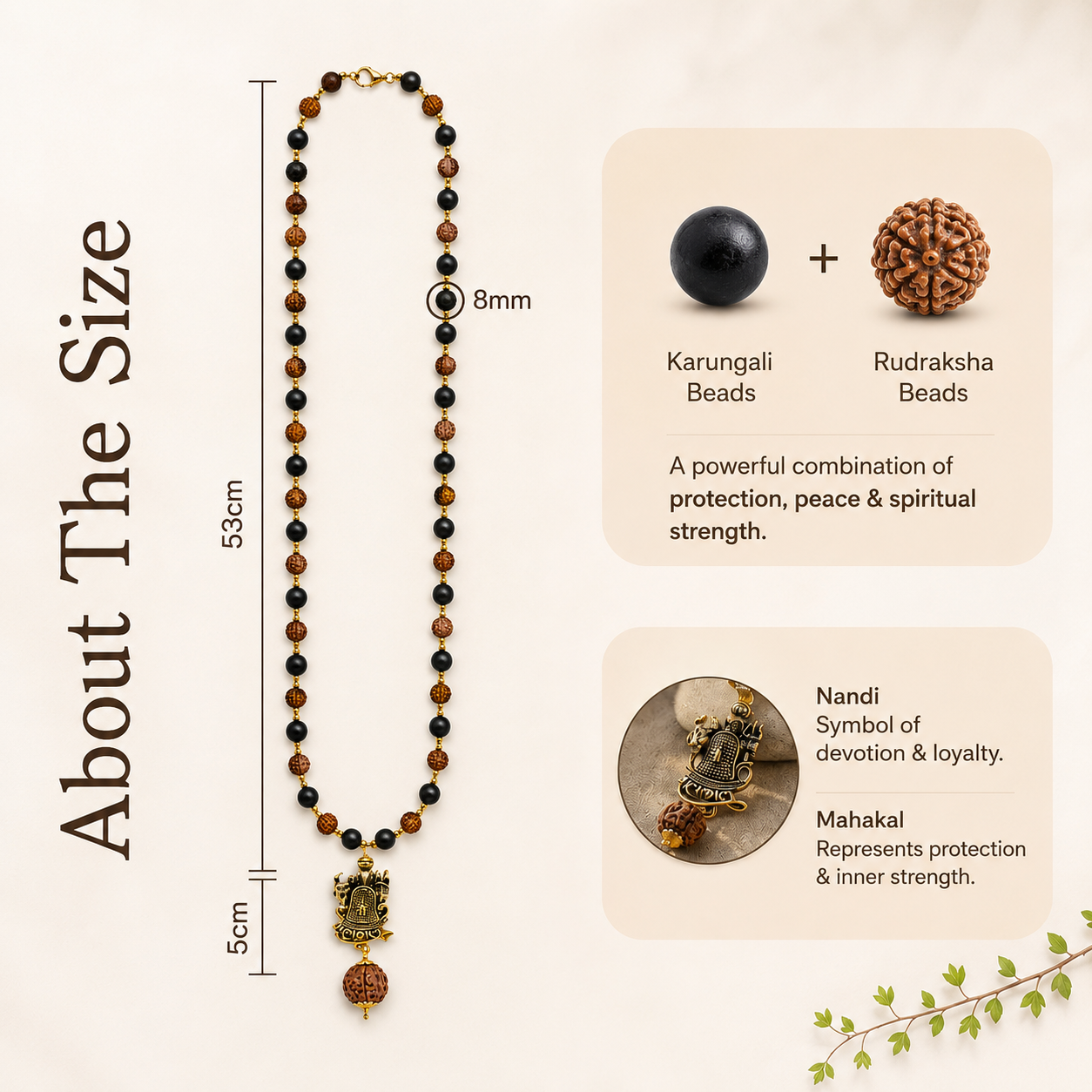 Mahakal Trishul Nandi Pendant Mala worn by model