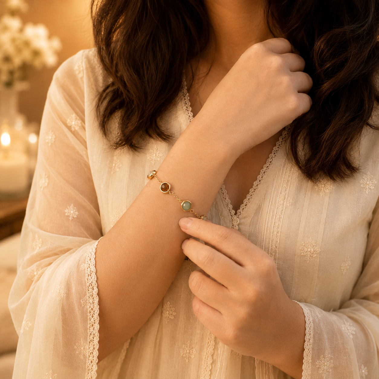 Metal Dhan Yog Bracelet for Women worn on hand