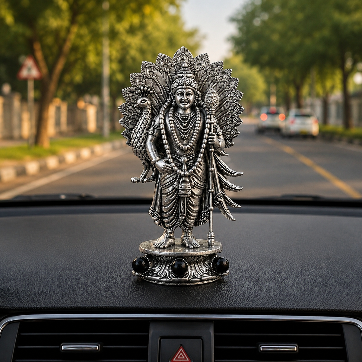 Lord Murugan with Peacock Brass Idol for Home, Car & Workplace