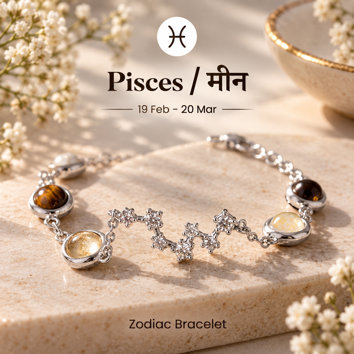 Pisces (मीन राशि) Zodiac Constellation Bracelet for Women
