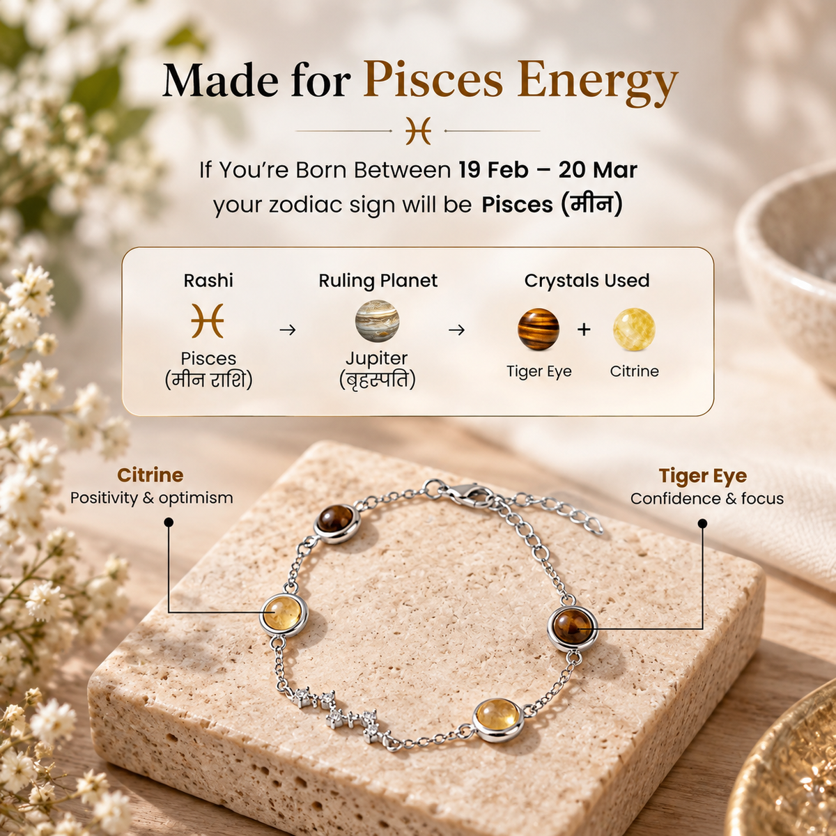 Pisces (मीन राशि) Zodiac Constellation Bracelet for Women