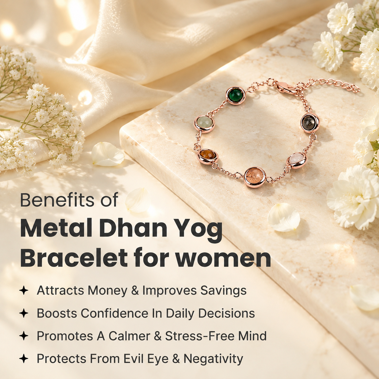 Rose Gold Metal Dhan Yog Bracelet benefits and features