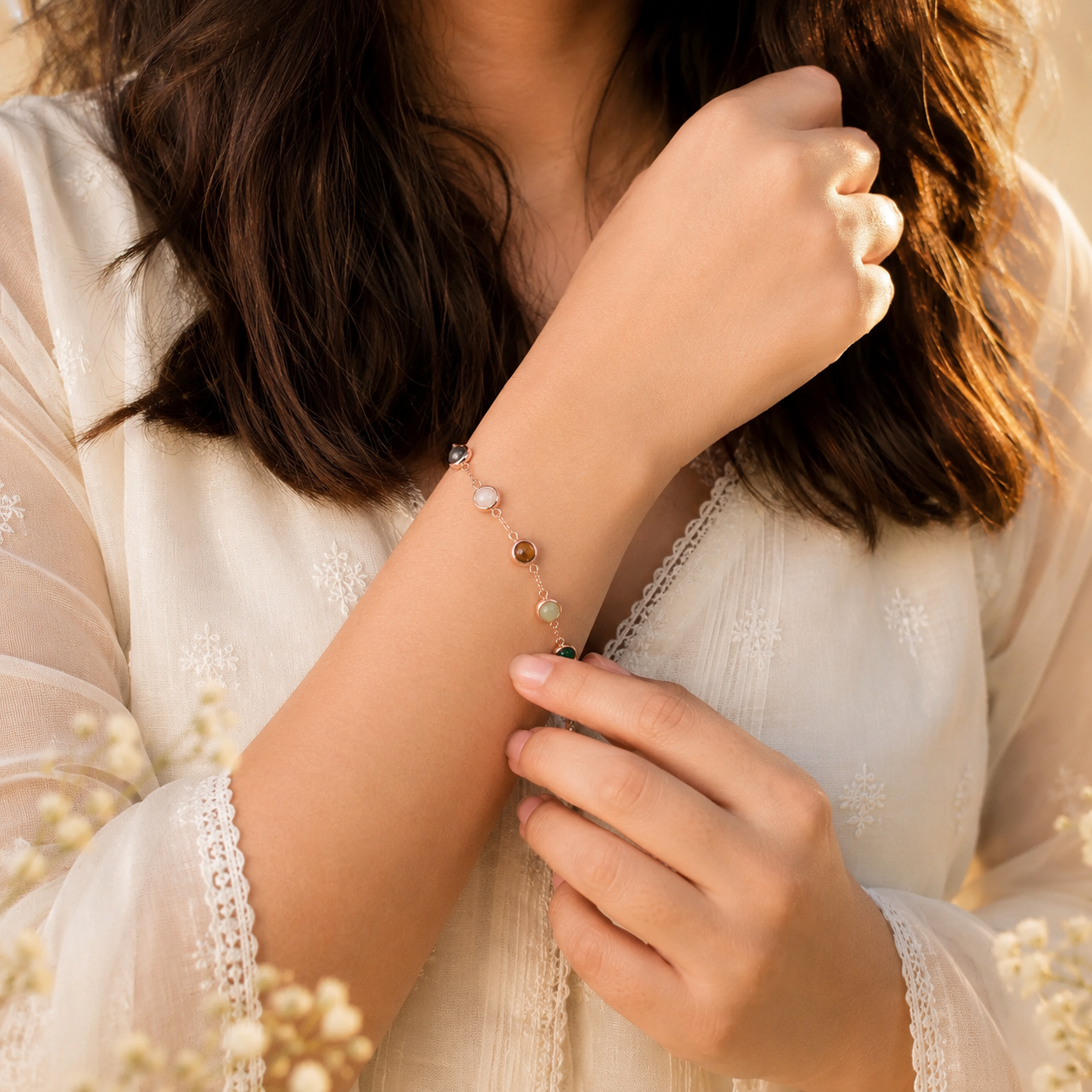 Rose Gold Metal Dhan Yog Bracelet for Women worn by model