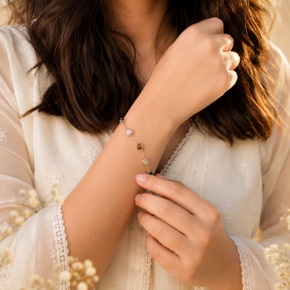 Rose Gold Metal Dhan Yog Bracelet for Women worn by model