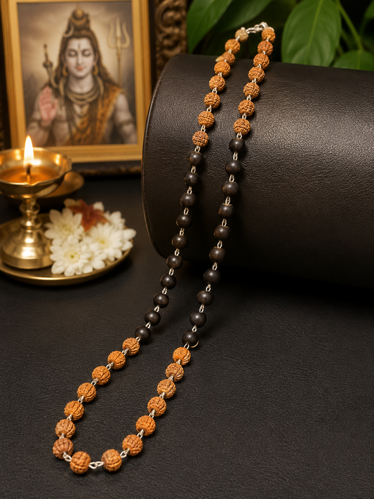 Rudraksha and Karungali Mala close-up view