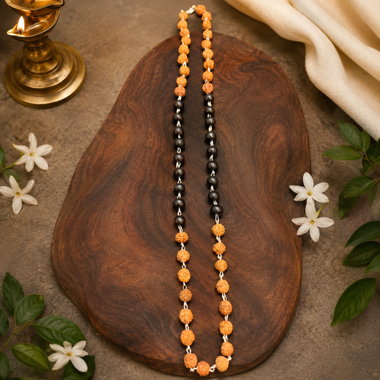 Silver Plated Rudraksha and Karungali Mala