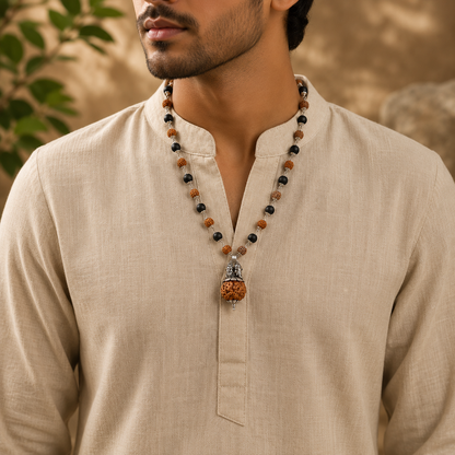 Silver Plated Shiv Ganesh Pendant Mala worn by model
