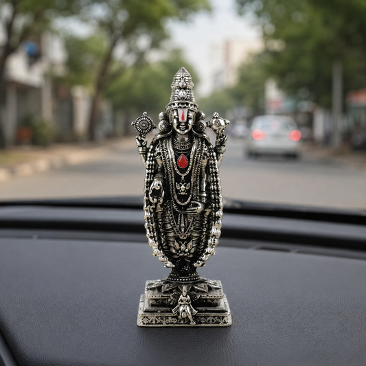 Silver Plated Lord Venkateswara Idol car dashboard view
