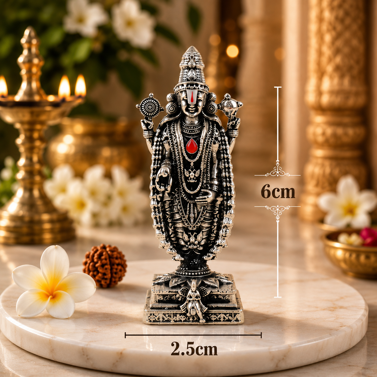 Silver Plated Lord Venkateswara Idol close-up view