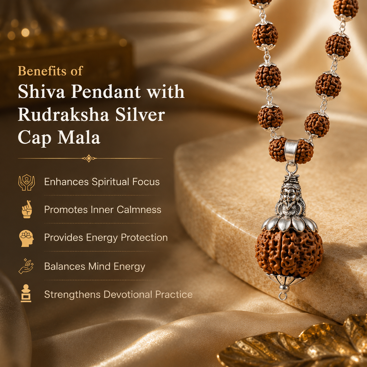 Silver Plated Shiv Pendant with Rudraksha Mala benefits and features
