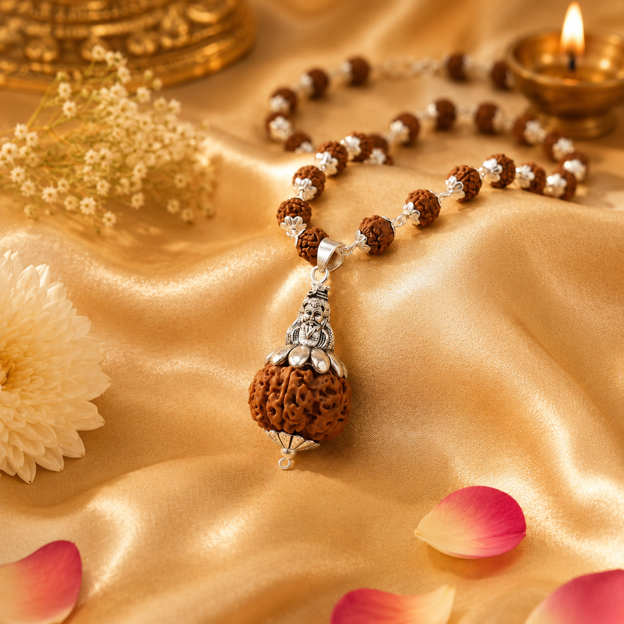Silver Plated Shiv Pendant with Rudraksha Mala main product view