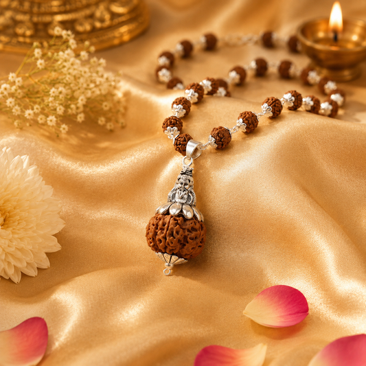 Silver Plated Shiv Pendant with Rudraksha Mala main product view