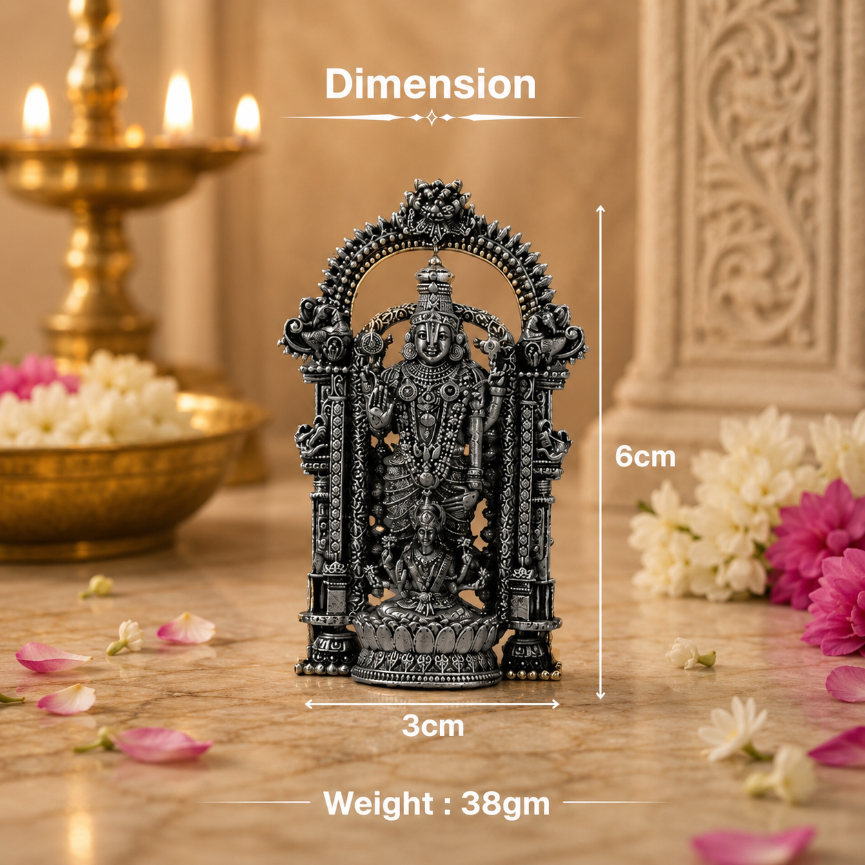 Silver Plated Shri Venkateswara and Mahalakshmi Idol close-up view