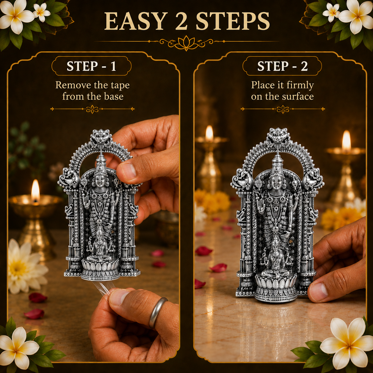 Silver Plated Shri Venkateswara & Mahalakshmi Brass Idol | Wealth & Blessings