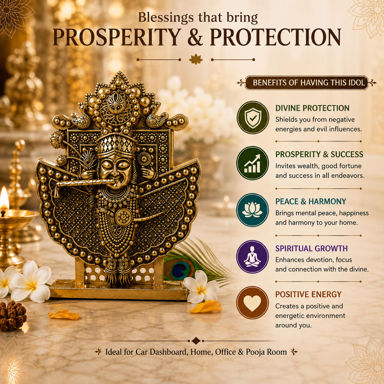 Gold Plated Sanwariya Seth Ji Idol for Home, Car & Office