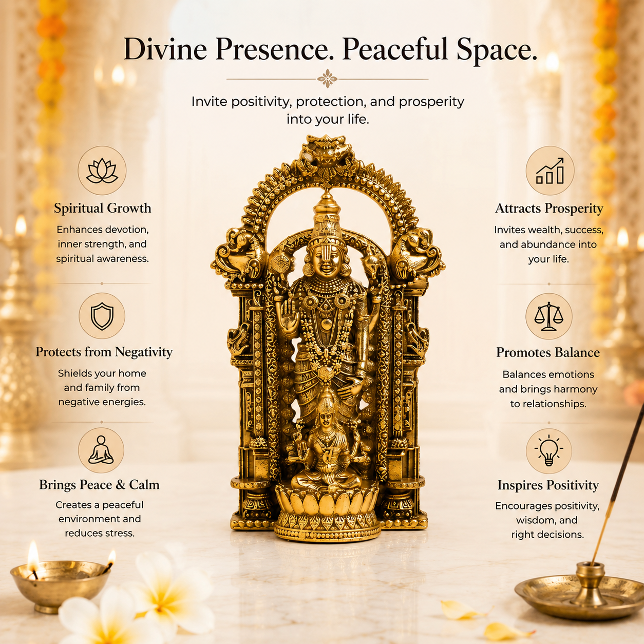 Gold Plated Shri Venkateswara & Mahalakshmi Idol | Wealth & Prosperity