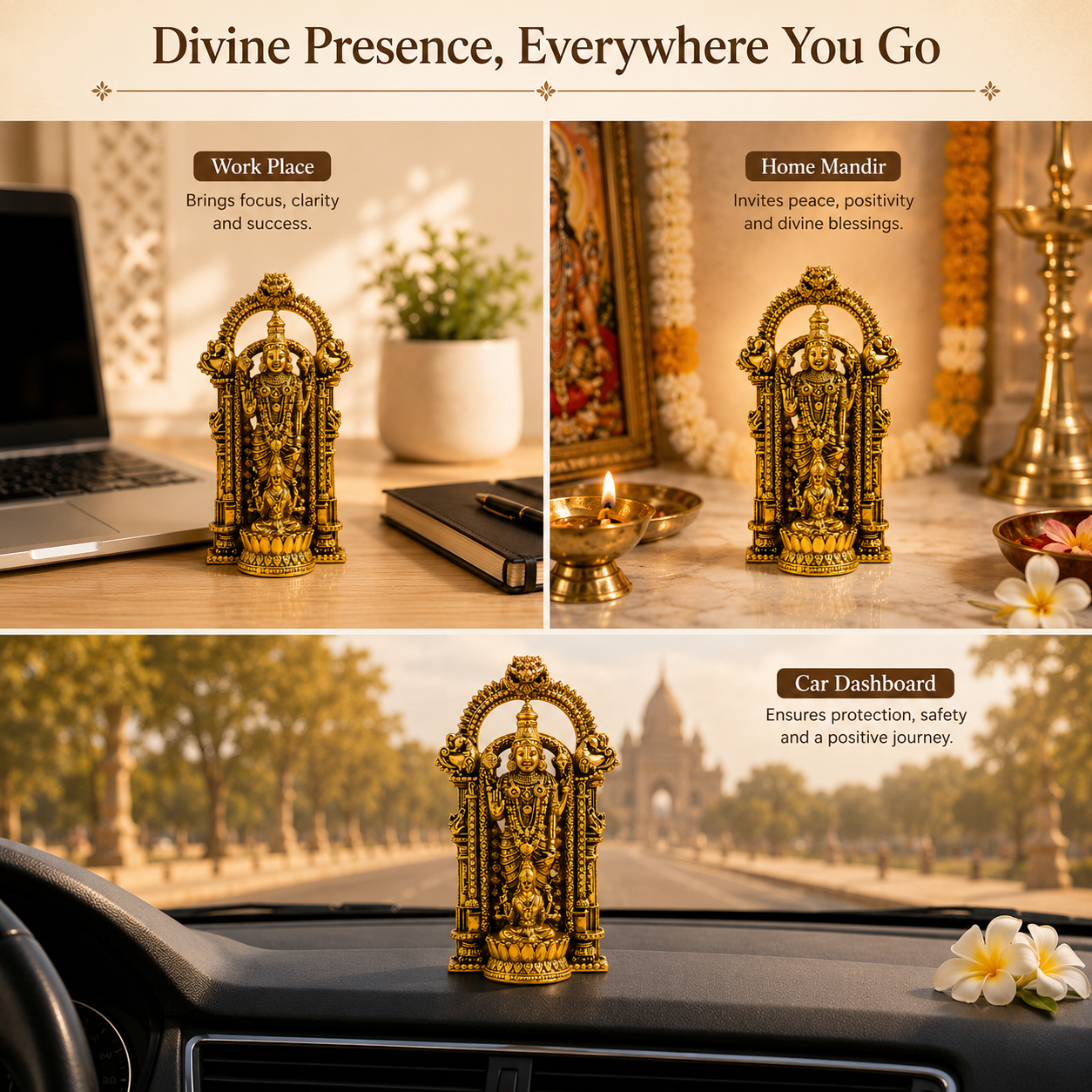 Gold Plated Shri Venkateswara & Mahalakshmi Idol | Wealth & Prosperity