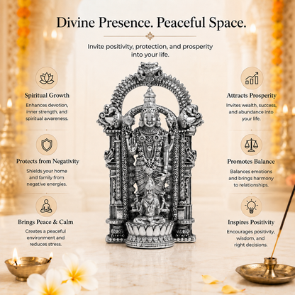 Silver Plated Shri Venkateswara & Mahalakshmi Brass Idol | Wealth & Blessings